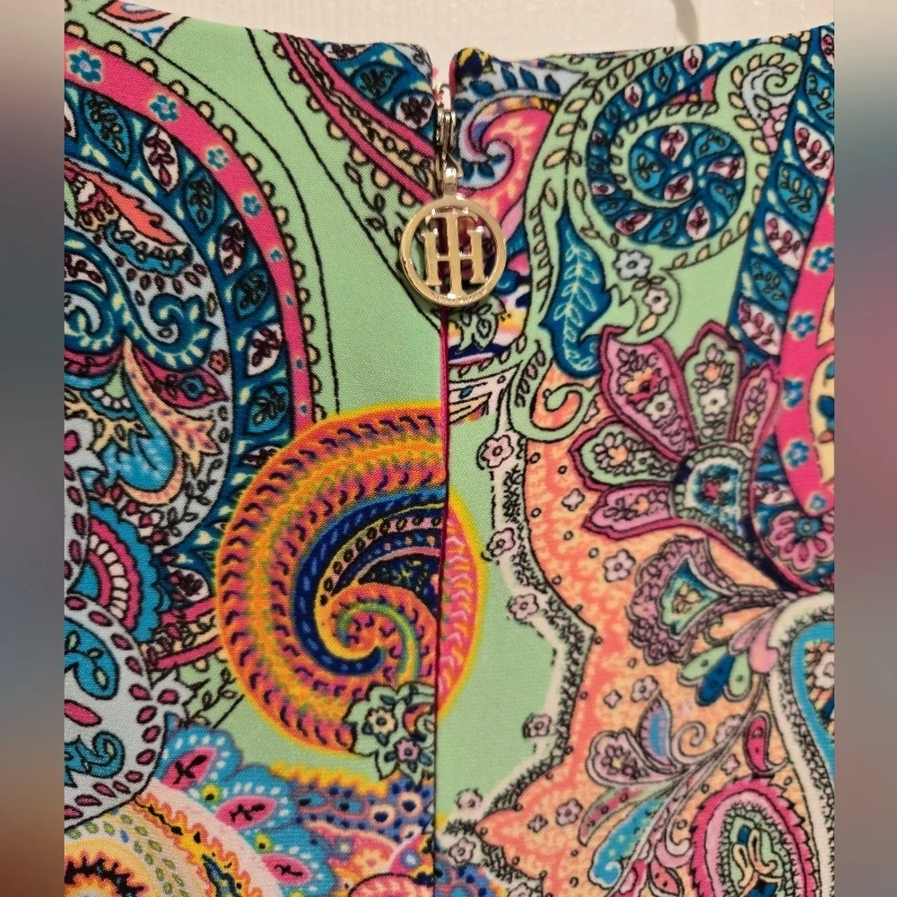 Tommy Hilfiger Jaipur Jersey Dress Sz 2P Multicolor Paisley 3/4 Bell Sleeve
